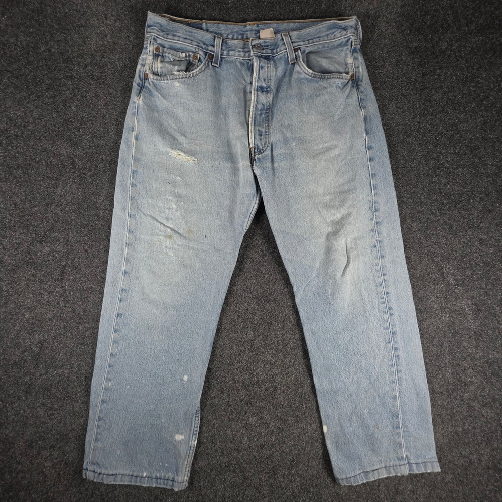 Levis 501 Original Fit Jeans Mens 34x30(32×25) Light Wash Y2K 2002 Distressed